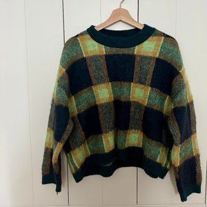 MNG plaid navy and green boxy sweater